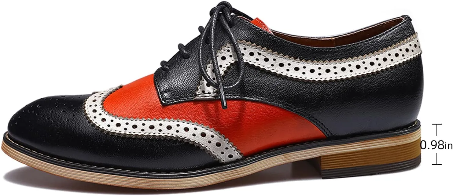 Mona flying Casual Wing Tip Oxfords Brogue for Women Ladies Handmade Lace up Leather Derby Shoes