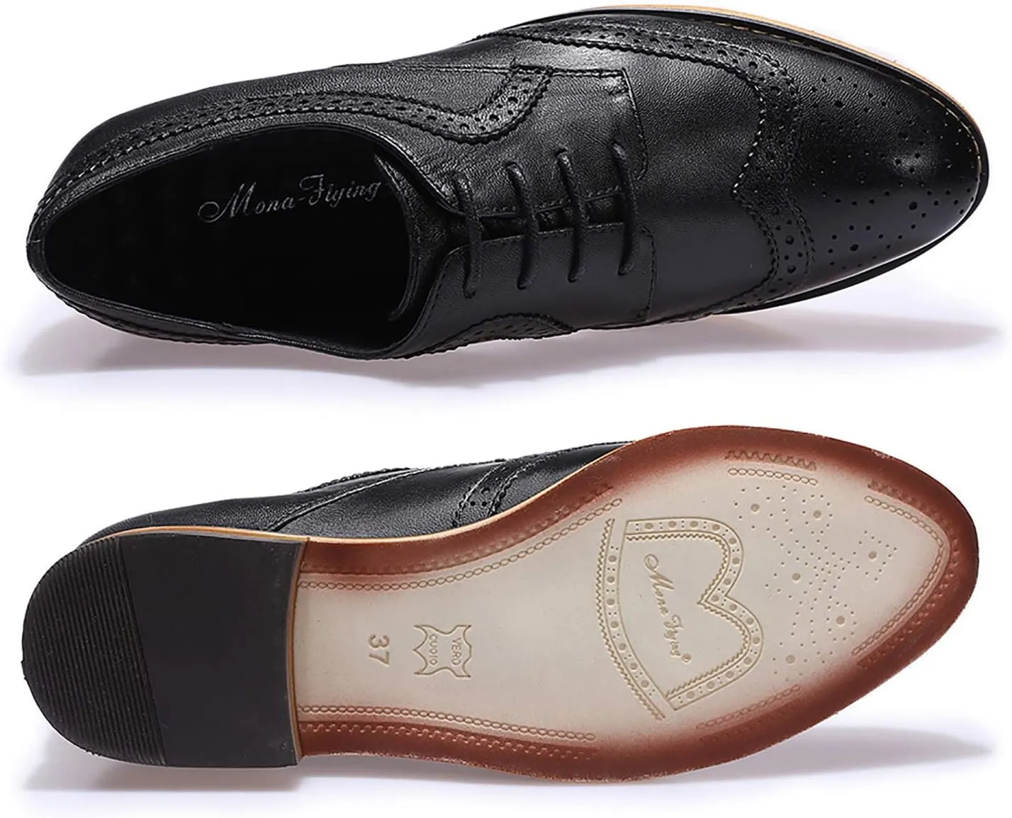 Mona flying Casual Wing Tip Oxfords Brogue for Women Ladies Handmade Lace up Leather Derby Shoes