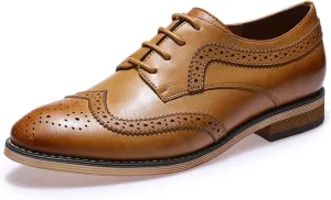 Mona flying Casual Wing Tip Oxfords Brogue for Women Ladies Handmade Lace up Leather Derby Shoes