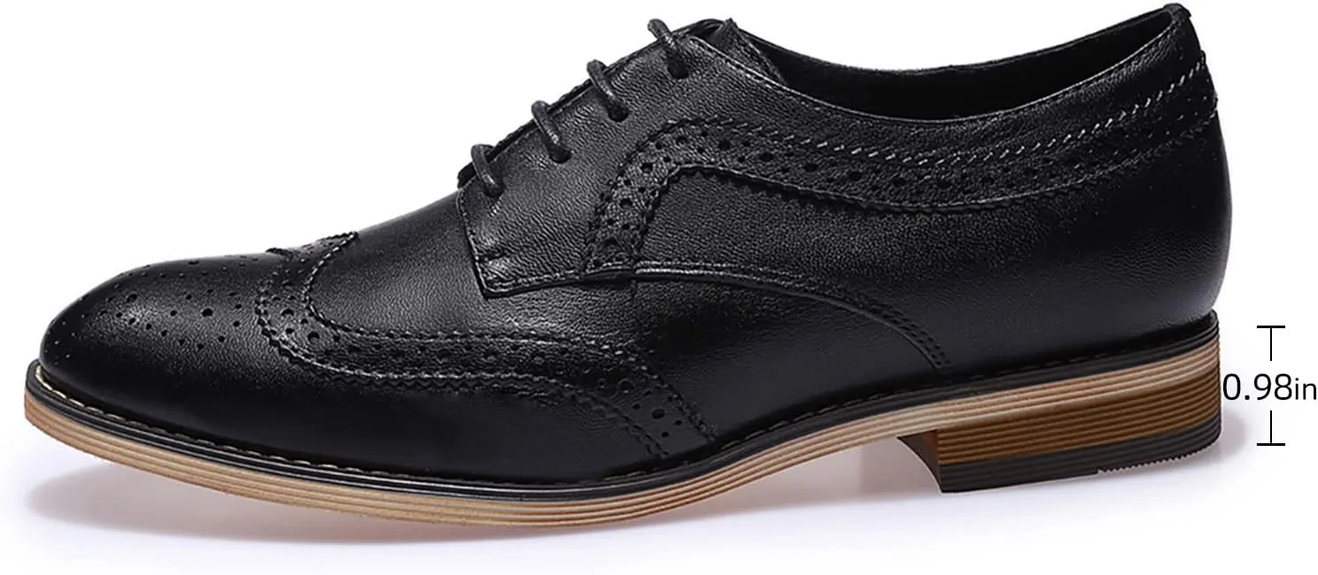 Mona flying Casual Wing Tip Oxfords Brogue for Women Ladies Handmade Lace up Leather Derby Shoes