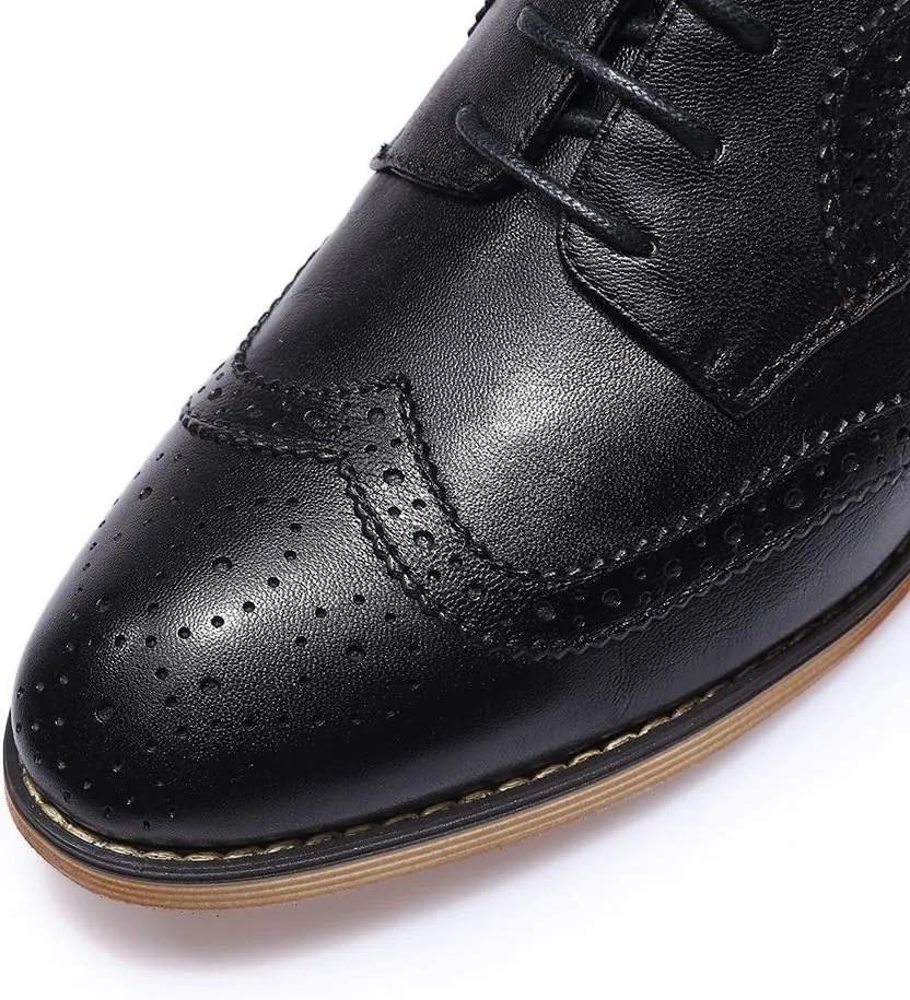 Mona flying Casual Wing Tip Oxfords Brogue for Women Ladies Handmade Lace up Leather Derby Shoes
