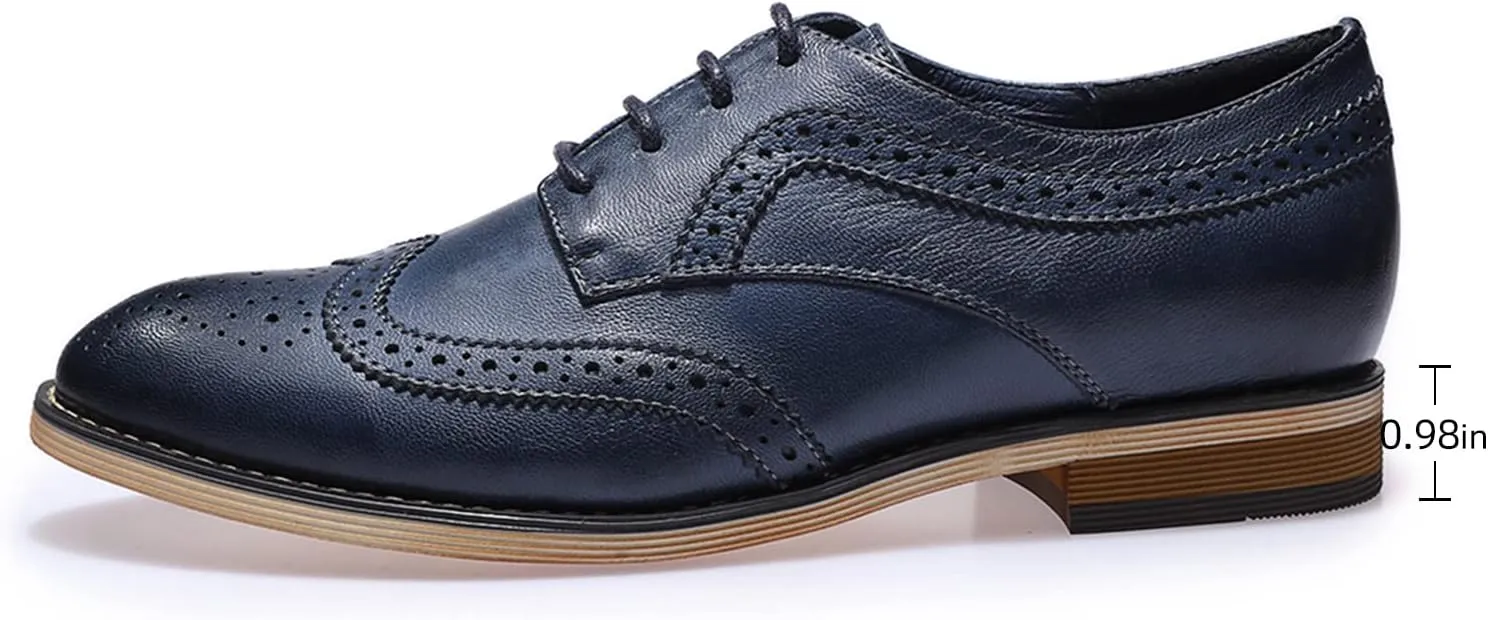 Mona flying Casual Wing Tip Oxfords Brogue for Women Ladies Handmade Lace up Leather Derby Shoes