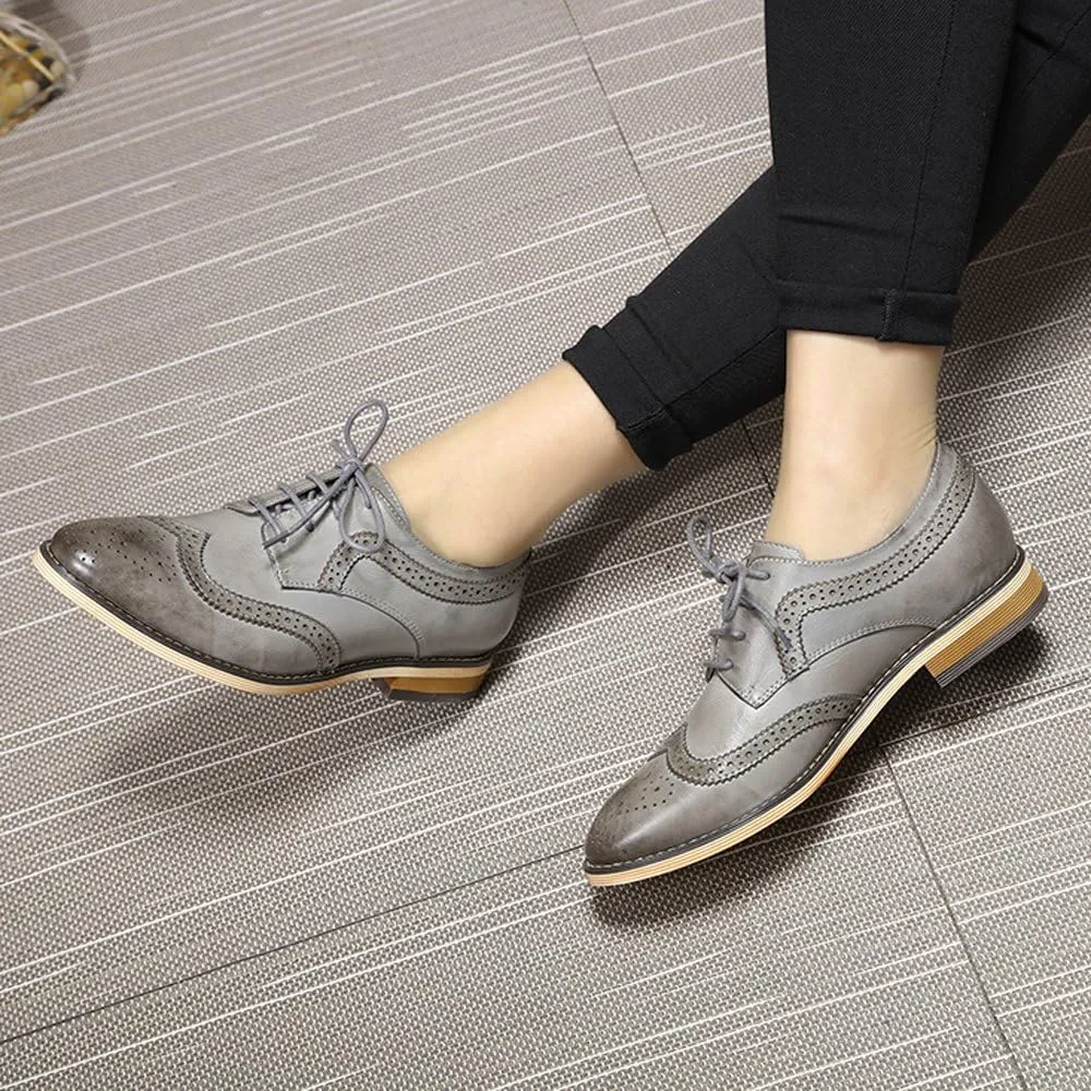 Mona flying Casual Wing Tip Oxfords Brogue for Women Ladies Handmade Lace up Leather Derby Shoes