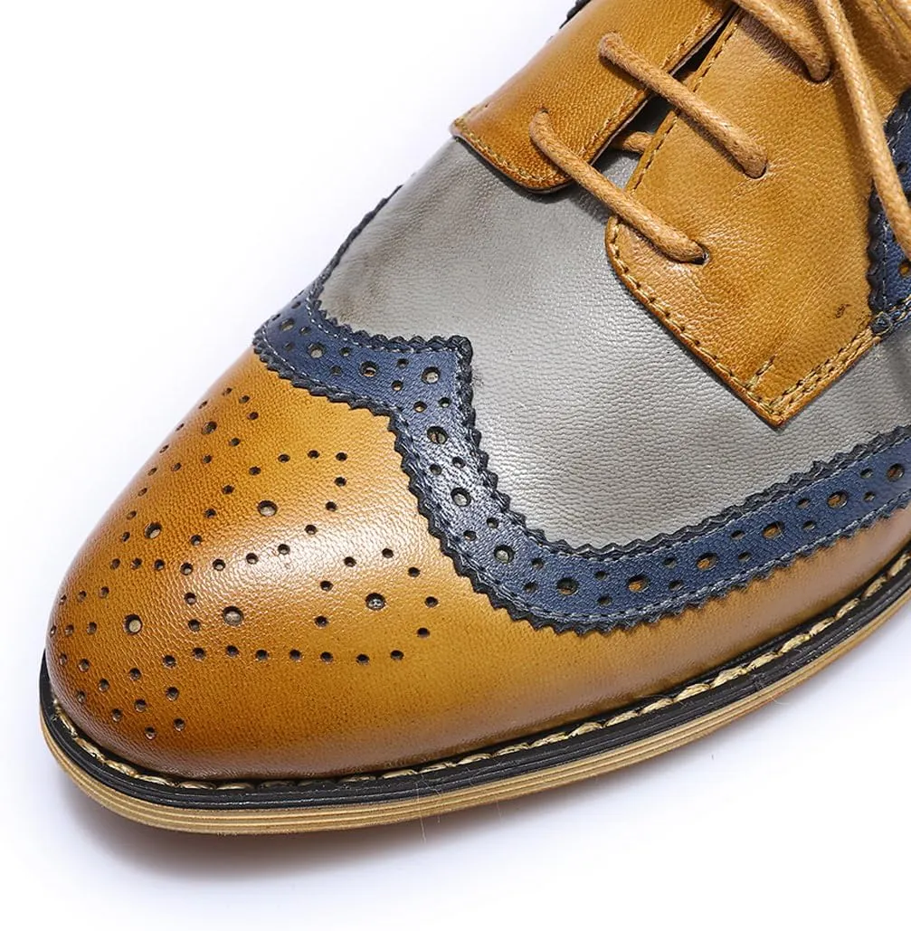Mona flying Casual Wing Tip Oxfords Brogue for Women Ladies Handmade Lace up Leather Derby Shoes