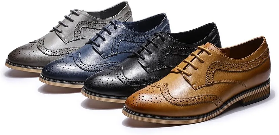 Mona flying Casual Wing Tip Oxfords Brogue for Women Ladies Handmade Lace up Leather Derby Shoes