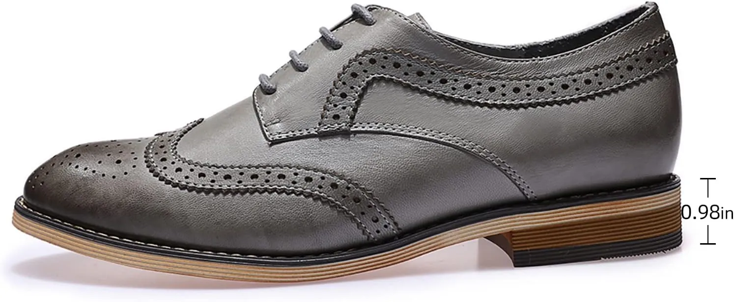Mona flying Casual Wing Tip Oxfords Brogue for Women Ladies Handmade Lace up Leather Derby Shoes