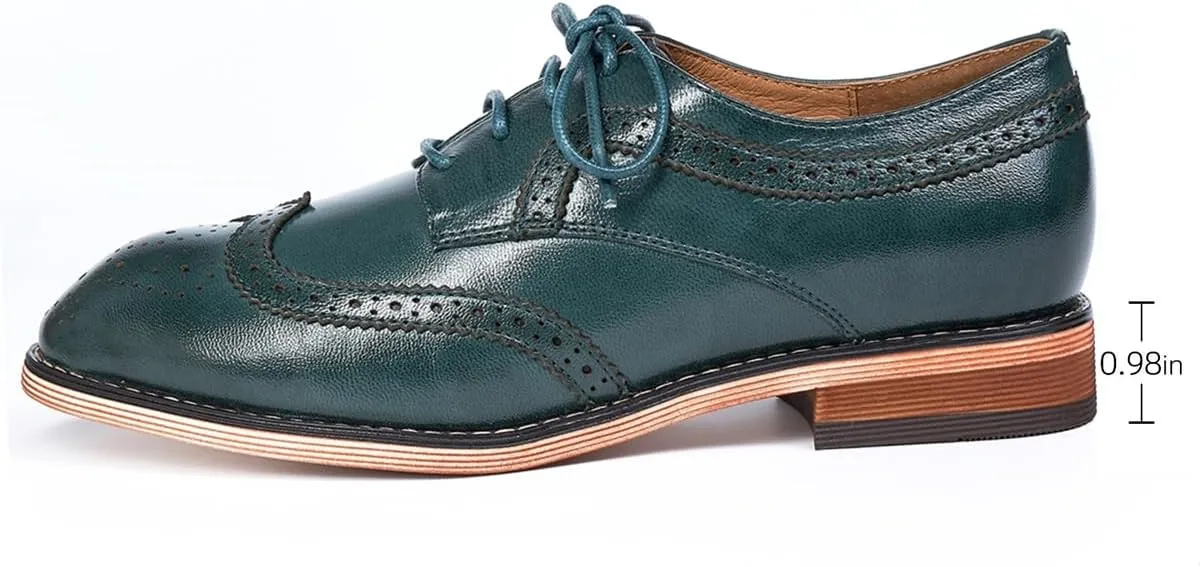 Mona flying Casual Wing Tip Oxfords Brogue for Women Ladies Handmade Lace up Leather Derby Shoes
