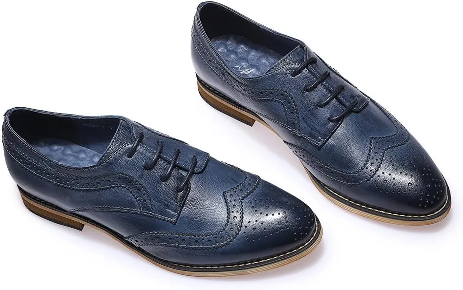 Mona flying Casual Wing Tip Oxfords Brogue for Women Ladies Handmade Lace up Leather Derby Shoes