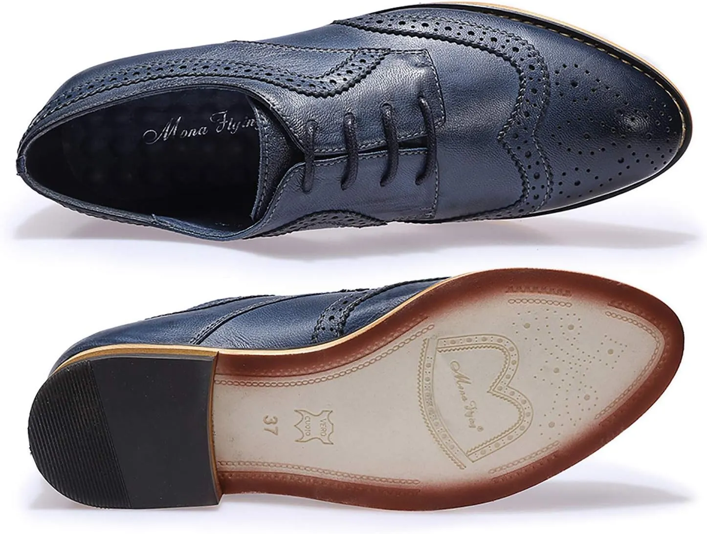 Mona flying Casual Wing Tip Oxfords Brogue for Women Ladies Handmade Lace up Leather Derby Shoes