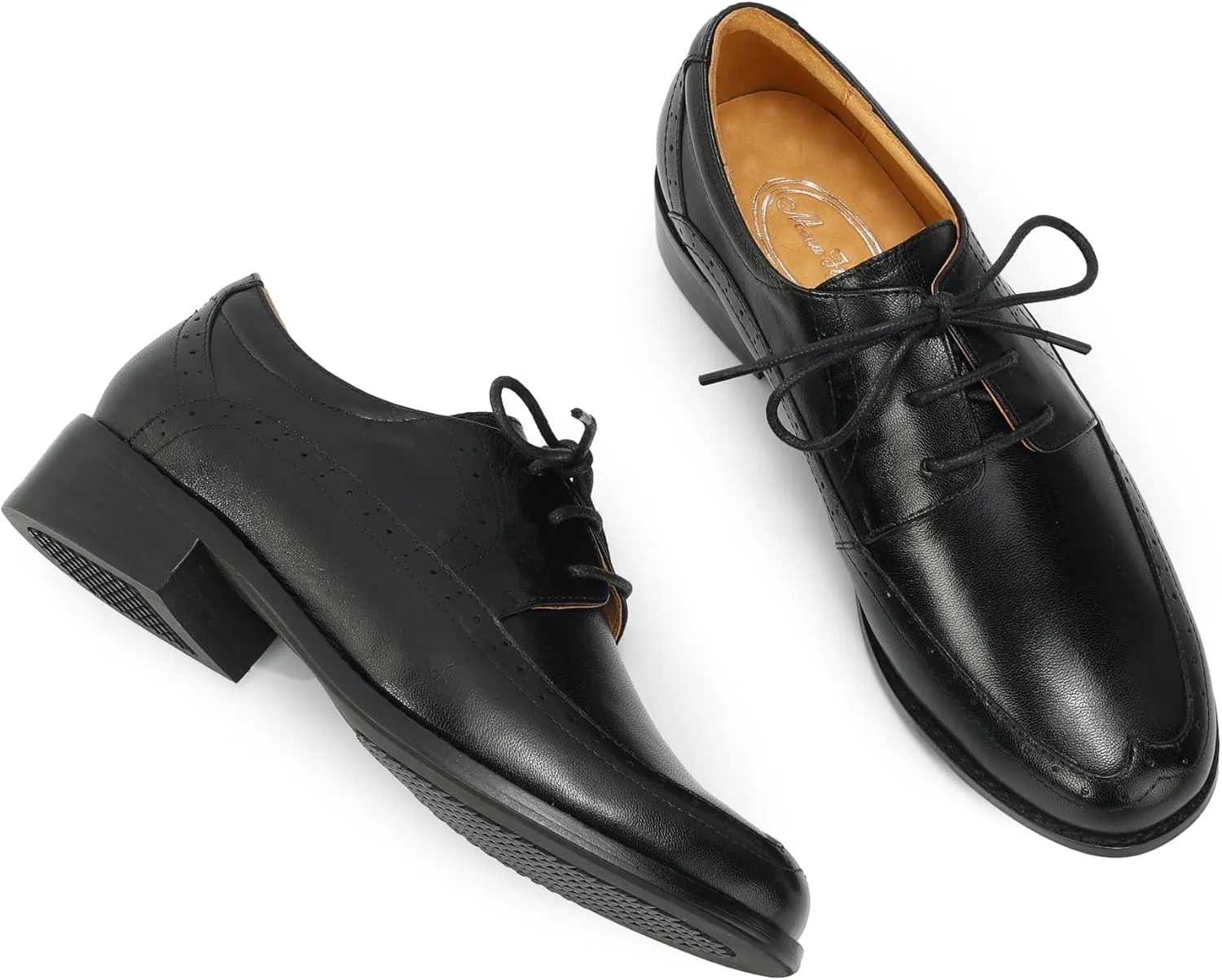Mona flying Women's Classic Leather Derby Oxfords Round Toe Lace up Flat Office Work Shoes for Ladies