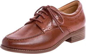 Mona flying Women's Classic Leather Derby Oxfords Round Toe Lace up Flat Office Work Shoes for Ladies