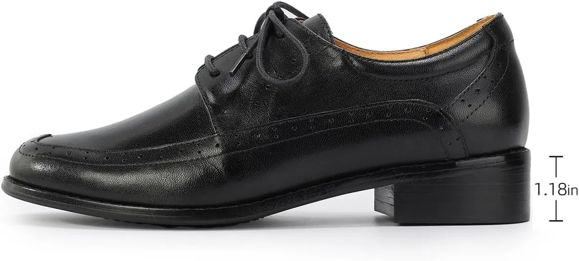 Mona flying Women's Classic Leather Derby Oxfords Round Toe Lace up Flat Office Work Shoes for Ladies