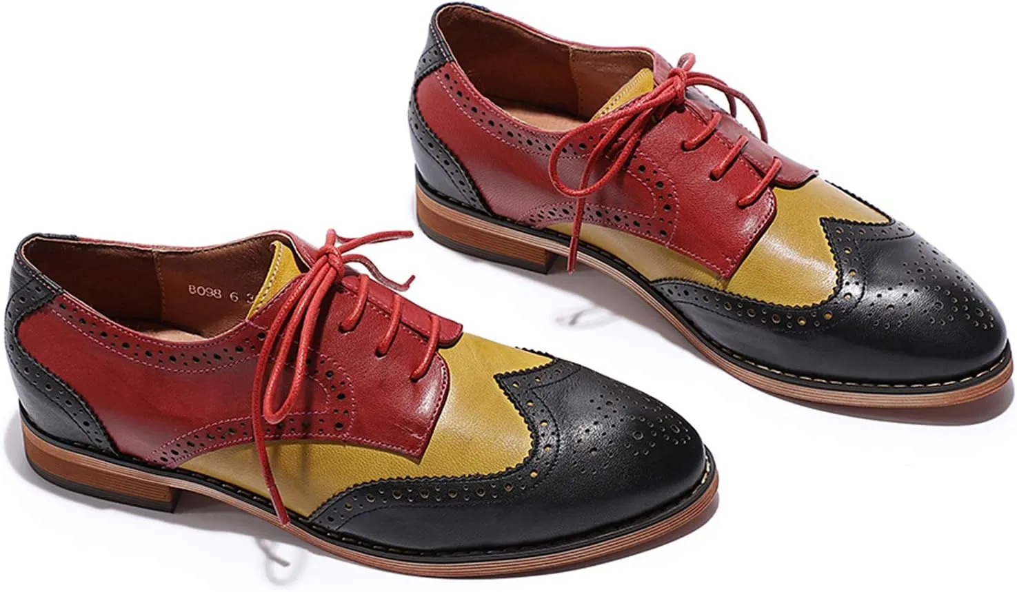 Mona flying Women's Comfortable Multicolored Wingtip Oxfords Brogue Lace-up Leather Shoes for Womens Ladies