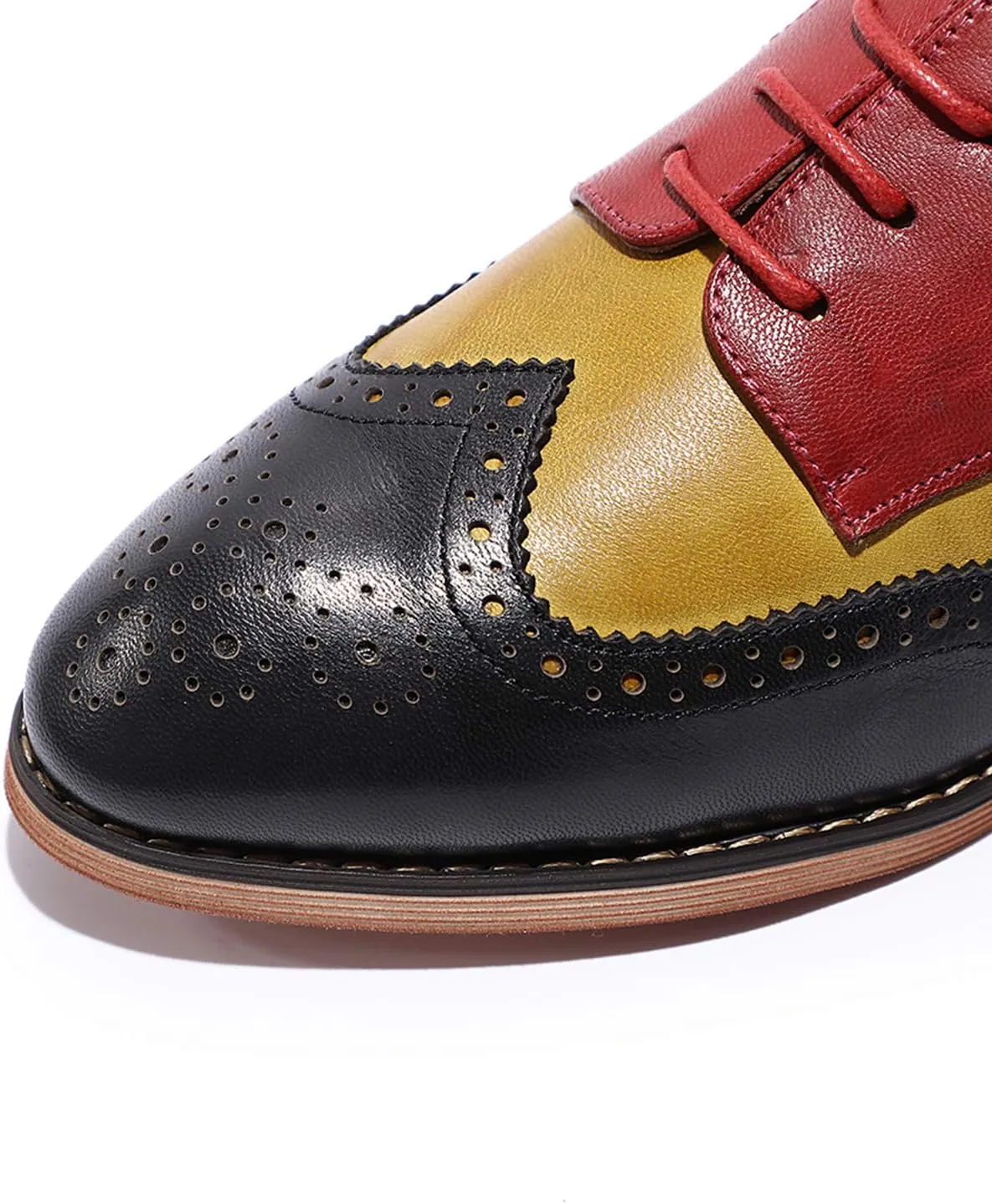 Mona flying Women's Comfortable Multicolored Wingtip Oxfords Brogue Lace-up Leather Shoes for Womens Ladies