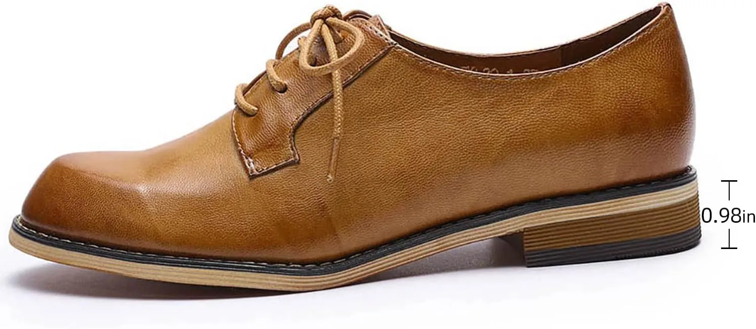 Mona flying Women's Handmade Dress Oxfords Derby Comfy Lace up Leather Shoes for Ladies