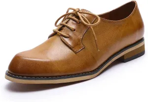 Mona flying Women's Handmade Dress Oxfords Derby Comfy Lace up Leather Shoes for Ladies