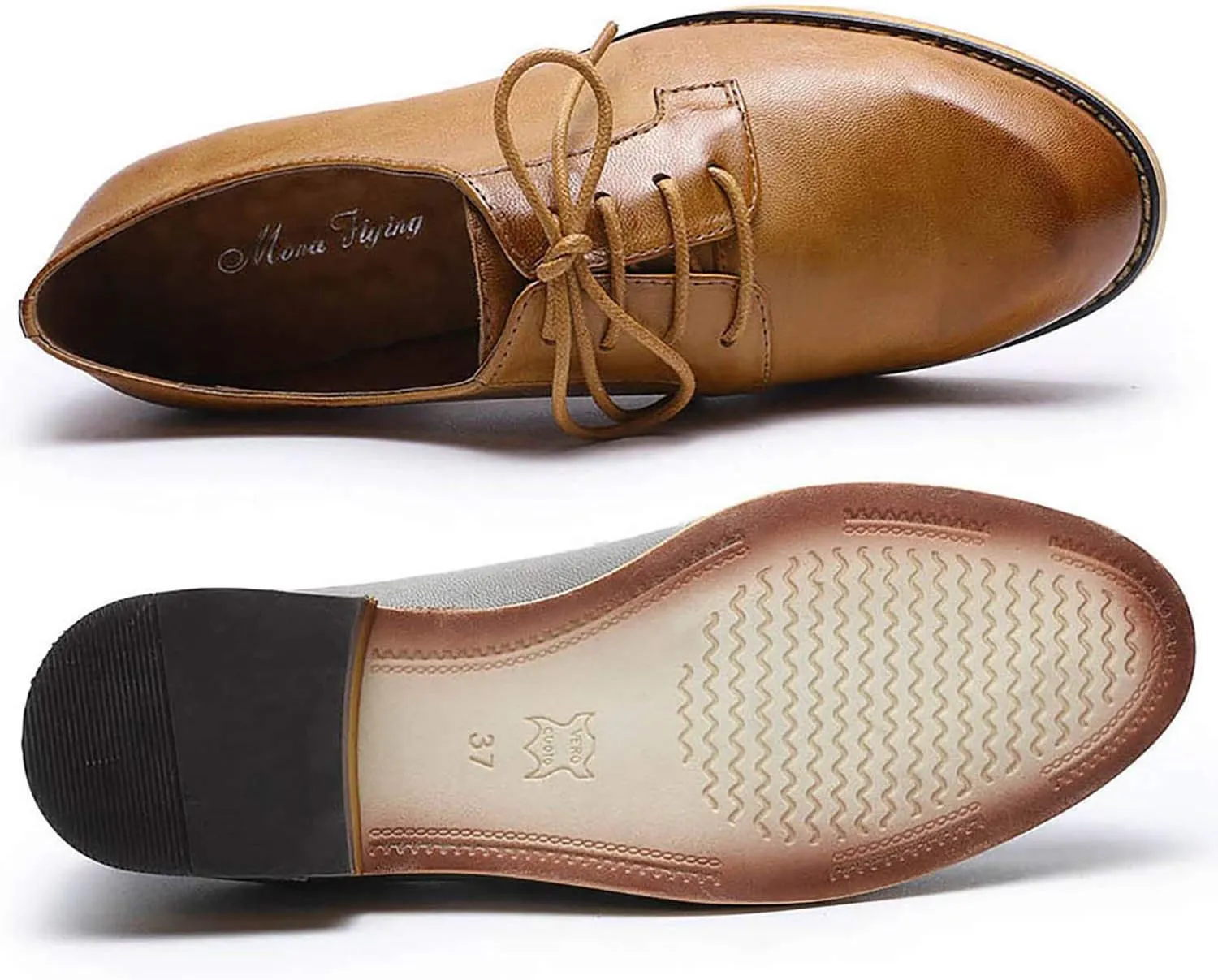Mona flying Women's Handmade Dress Oxfords Derby Comfy Lace up Leather Shoes for Ladies