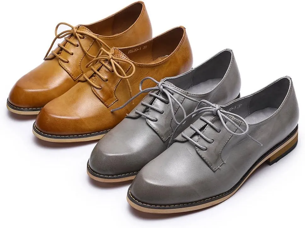 Mona flying Women's Handmade Dress Oxfords Derby Comfy Lace up Leather Shoes for Ladies