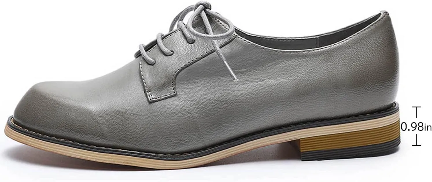 Mona flying Women's Handmade Dress Oxfords Derby Comfy Lace up Leather Shoes for Ladies