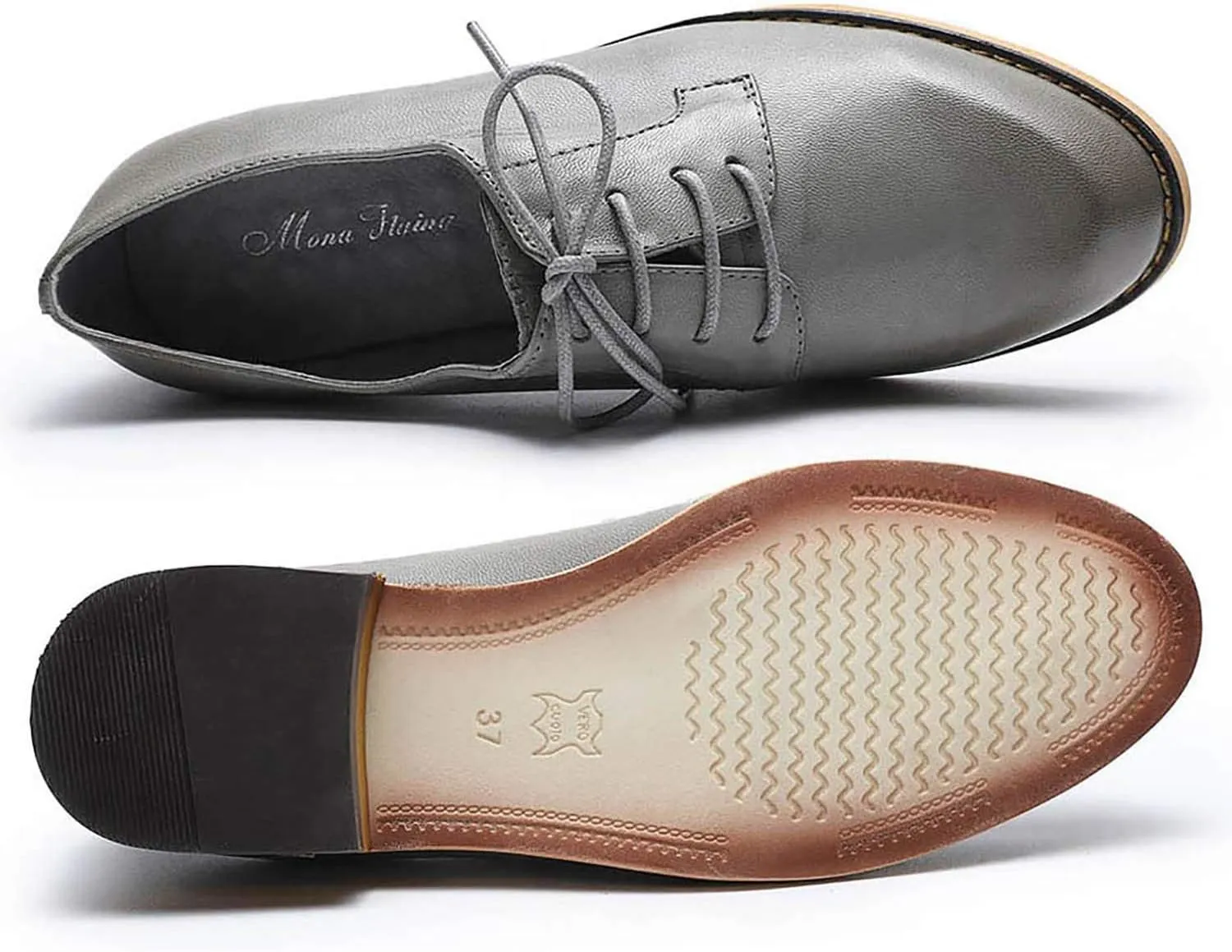 Mona flying Women's Handmade Dress Oxfords Derby Comfy Lace up Leather Shoes for Ladies