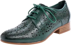 Mona flying Women's Leather Perforated Lace-up Oxfords Brogue Derby Shoes for Ladies