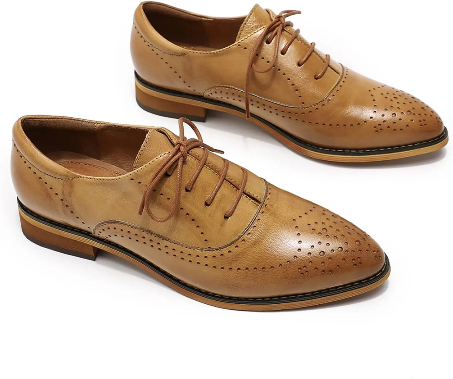 Mona flying Women's Leather Perforated Lace-up Oxfords Brogue Derby Shoes for Ladies