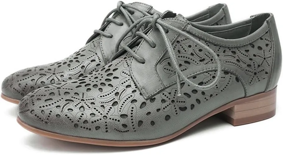 Mona flying Women's Leather Perforated Lace-up Oxfords Brogue Derby Shoes for Ladies