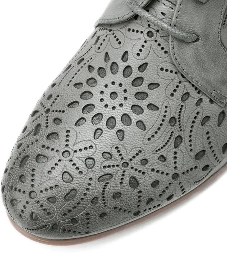 Mona flying Women's Leather Perforated Lace-up Oxfords Brogue Derby Shoes for Ladies