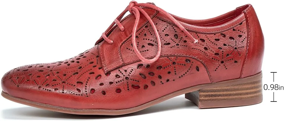 Mona flying Women's Leather Perforated Lace-up Oxfords Brogue Derby Shoes for Ladies