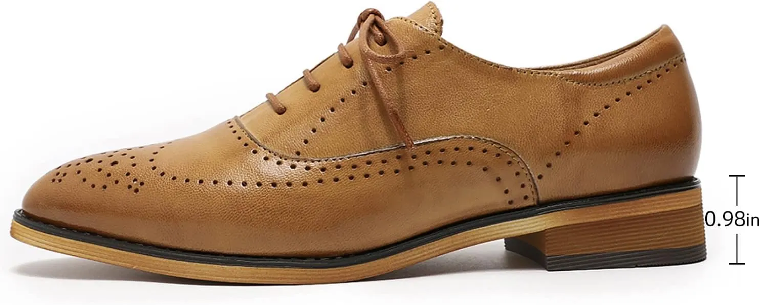 Mona flying Women's Leather Perforated Lace-up Oxfords Brogue Derby Shoes for Ladies