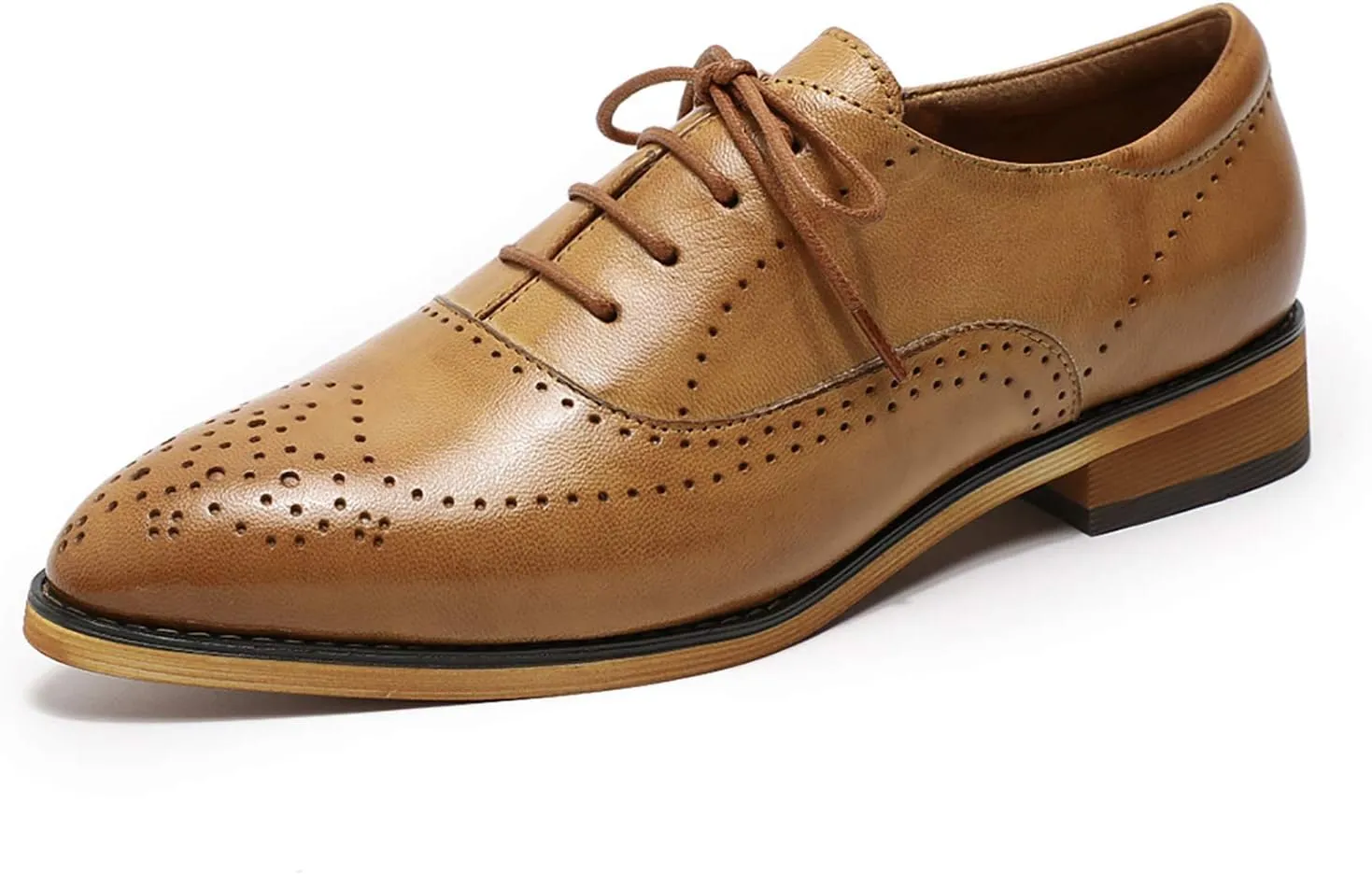 Mona flying Women's Leather Perforated Lace-up Oxfords Brogue Derby Shoes for Ladies