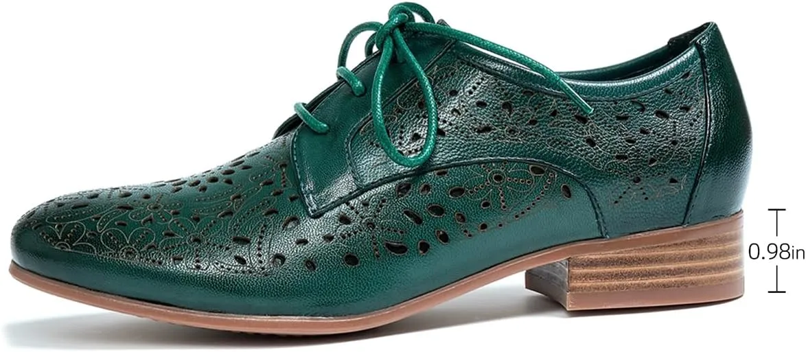 Mona flying Women's Leather Perforated Lace-up Oxfords Brogue Derby Shoes for Ladies