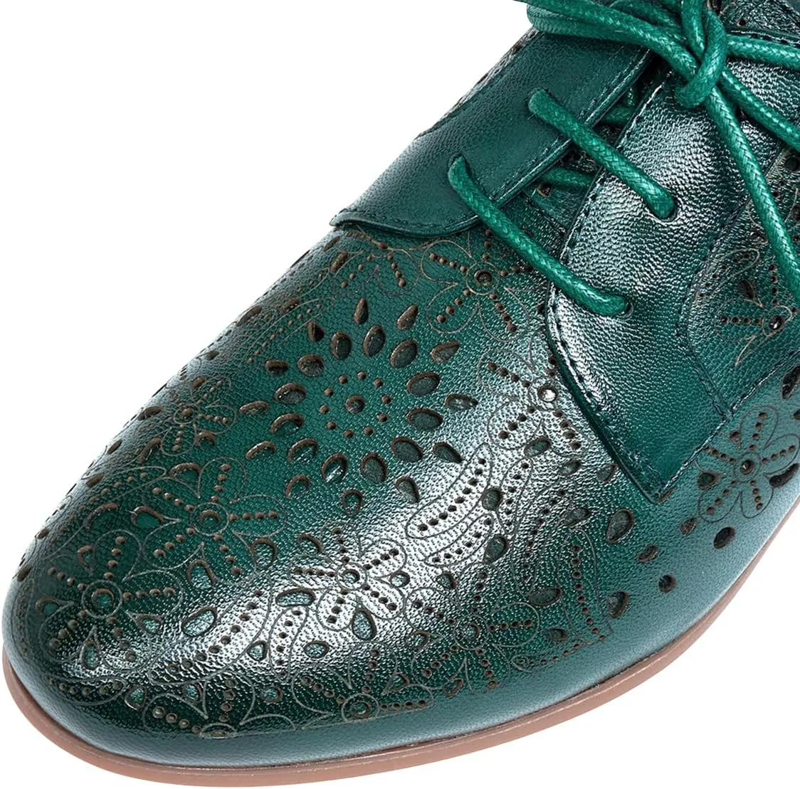 Mona flying Women's Leather Perforated Lace-up Oxfords Brogue Derby Shoes for Ladies