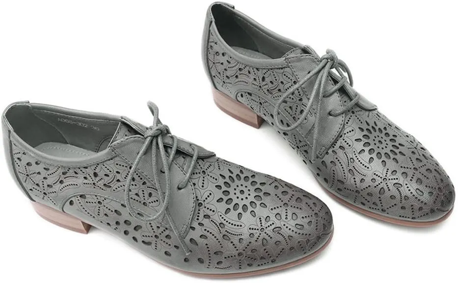 Mona flying Women's Leather Perforated Lace-up Oxfords Brogue Derby Shoes for Ladies