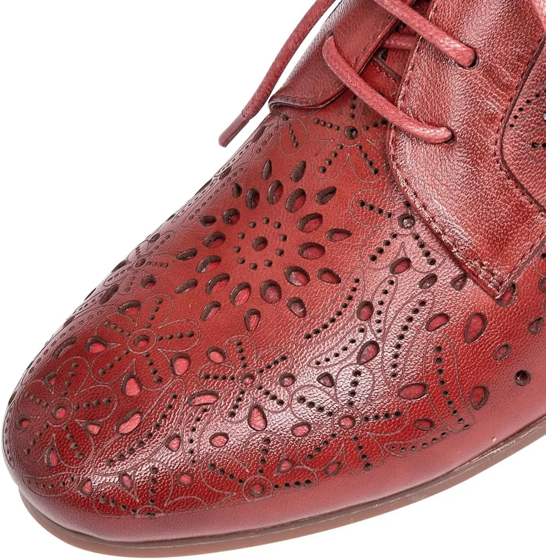 Mona flying Women's Leather Perforated Lace-up Oxfords Brogue Derby Shoes for Ladies