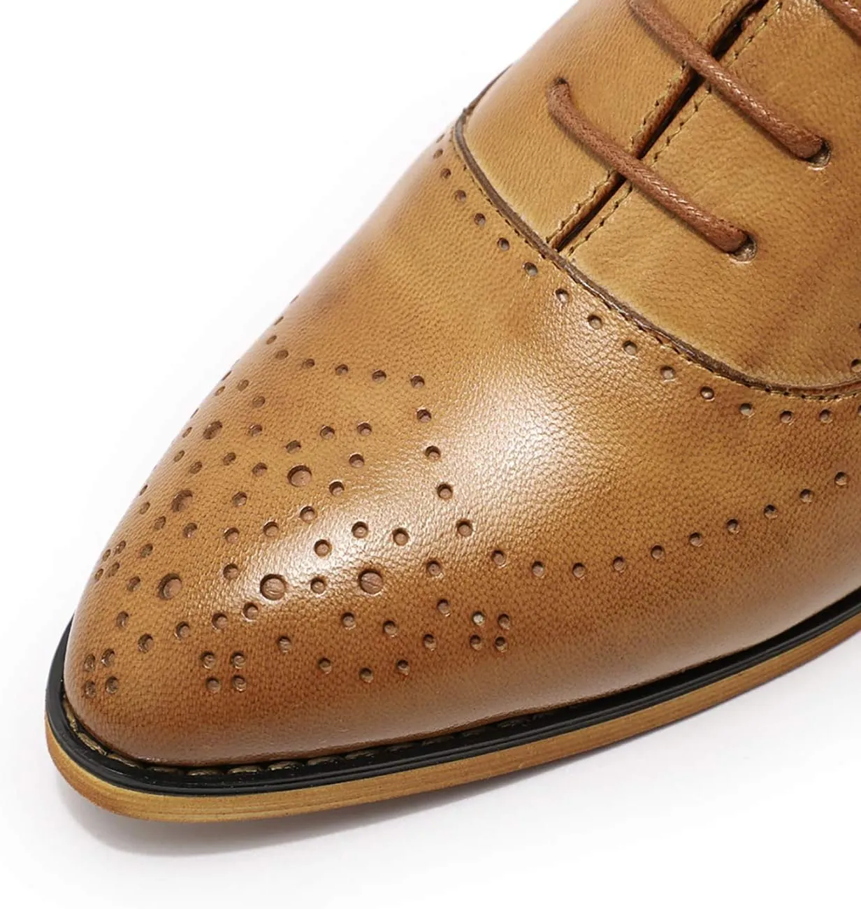 Mona flying Women's Leather Perforated Lace-up Oxfords Brogue Derby Shoes for Ladies