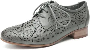 Mona flying Women's Leather Perforated Lace-up Oxfords Brogue Derby Shoes for Ladies