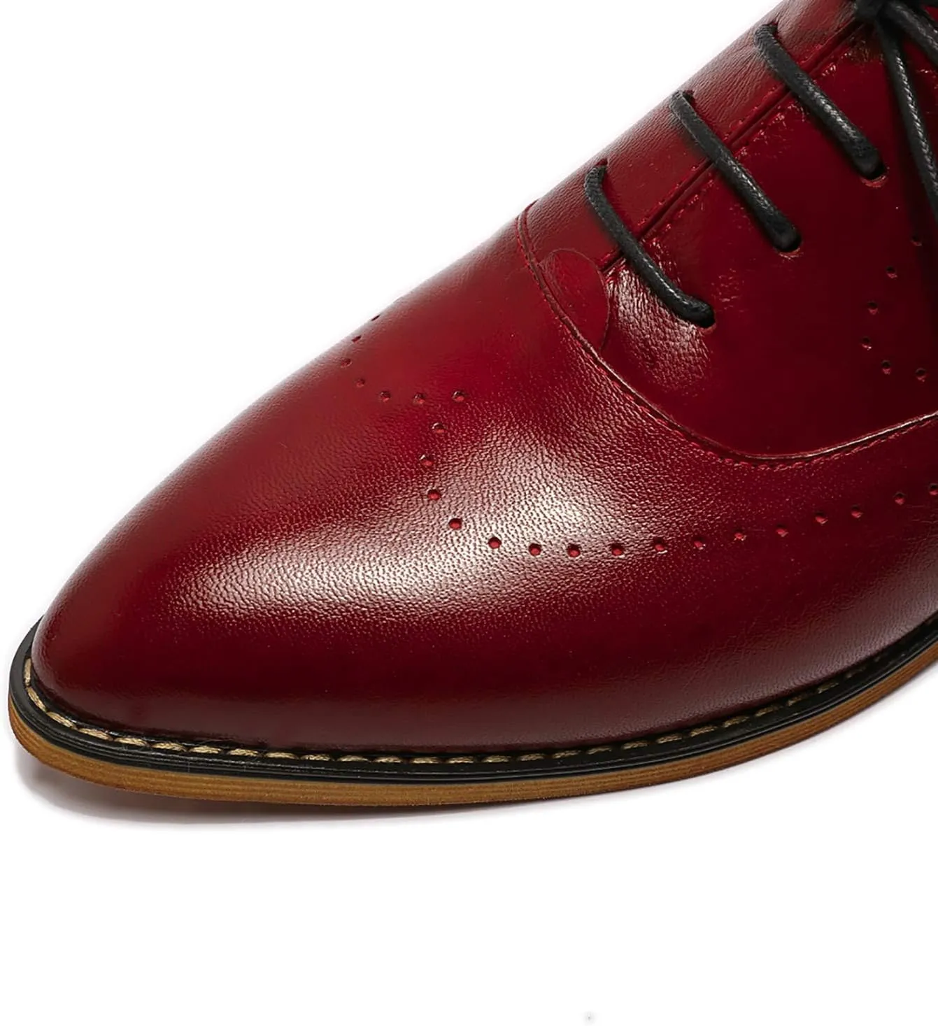 Mona flying Women's Pointed Toe Leather Oxfords Brogue Stylish Lace up Leather Shoes for Work
