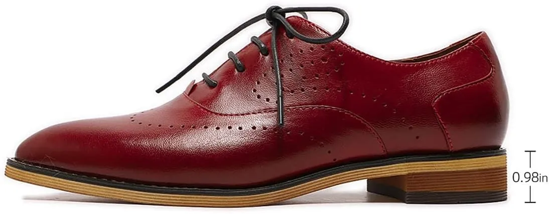 Mona flying Women's Pointed Toe Leather Oxfords Brogue Stylish Lace up Leather Shoes for Work