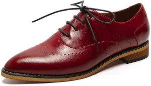 Mona flying Women's Pointed Toe Leather Oxfords Brogue Stylish Lace up Leather Shoes for Work
