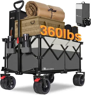MOON LENCE Collapsible Foldable Wagon Cart, 220L Large Weight Capacity Folding Utility Wagon with All-Terrain Big Wheels, Utility Cart Wagon for Garden, Grocery, Shopping, Camping, Beach, Picnics