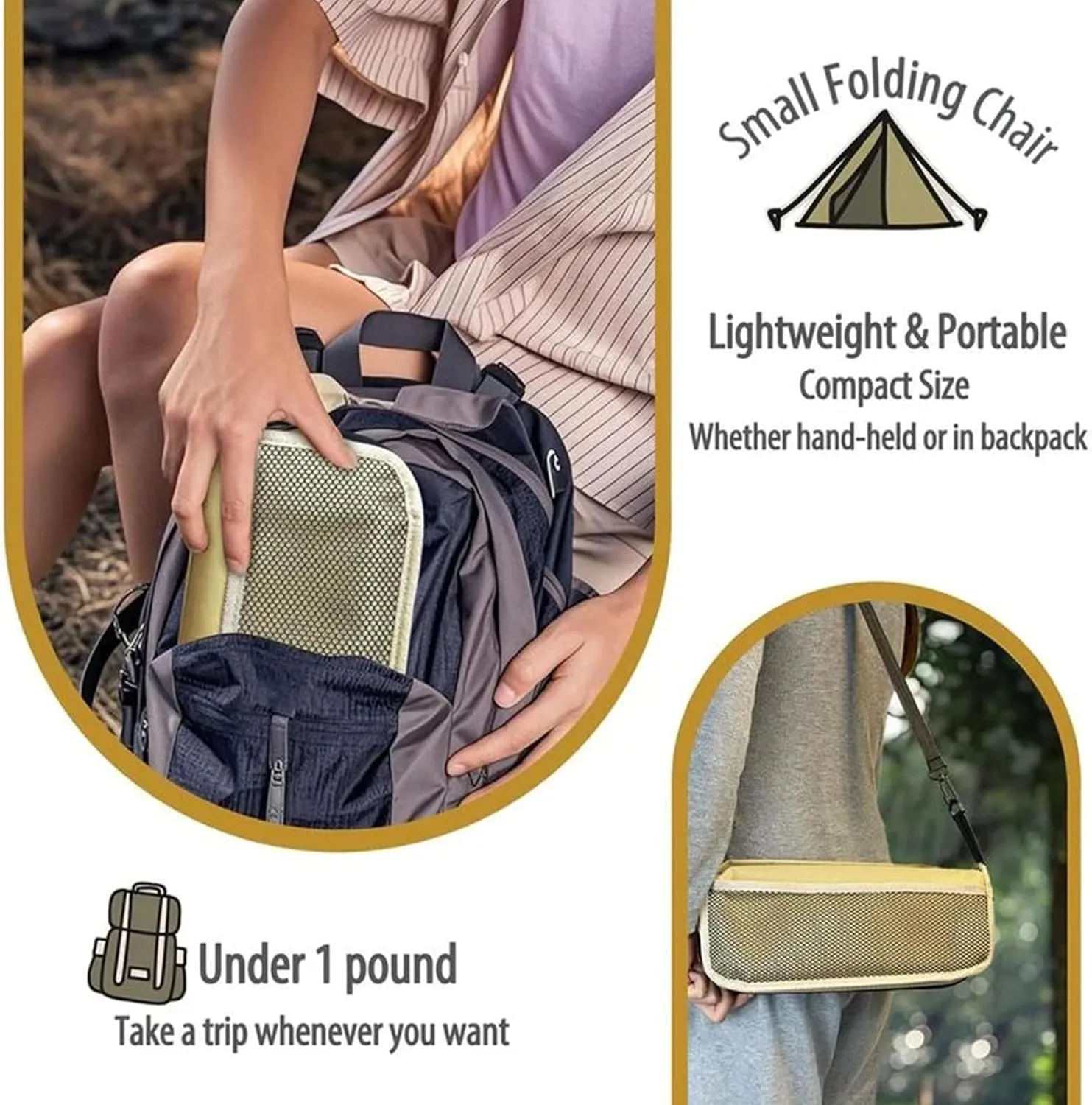 Mountaineering and Hiking Portable Stool,Small Foldable Stool Hold Up to 330 LBS, Pocket Handbag Stools, Lightweight Folding Chair for Camp,Outdoor Chair for Beach Hiking Travel Fishing (Black, L)