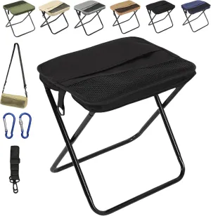 Mountaineering and Hiking Portable Stool,Small Foldable Stool Hold Up to 330 LBS, Pocket Handbag Stools, Lightweight Folding Chair for Camp,Outdoor Chair for Beach Hiking Travel Fishing (Black, L)