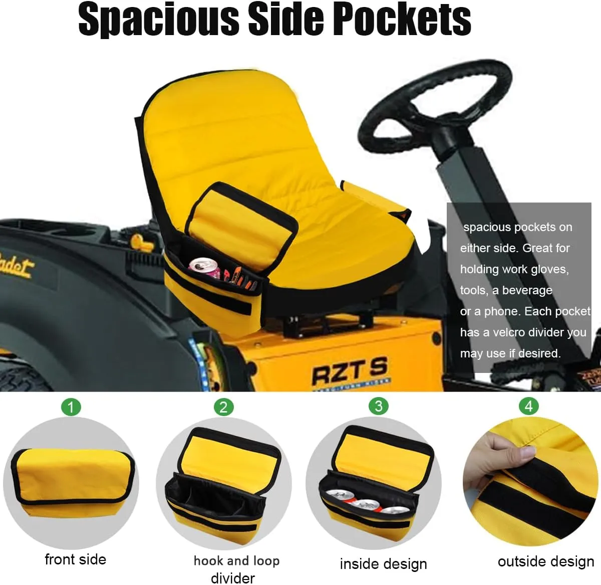 Mower Seat Cover for John Deere,Lawn Tractor Seat Cover for Cub Cadet,Riding Mower Seat Cushion Compatible with Kubota,with Pouch and Buckle (Medium)