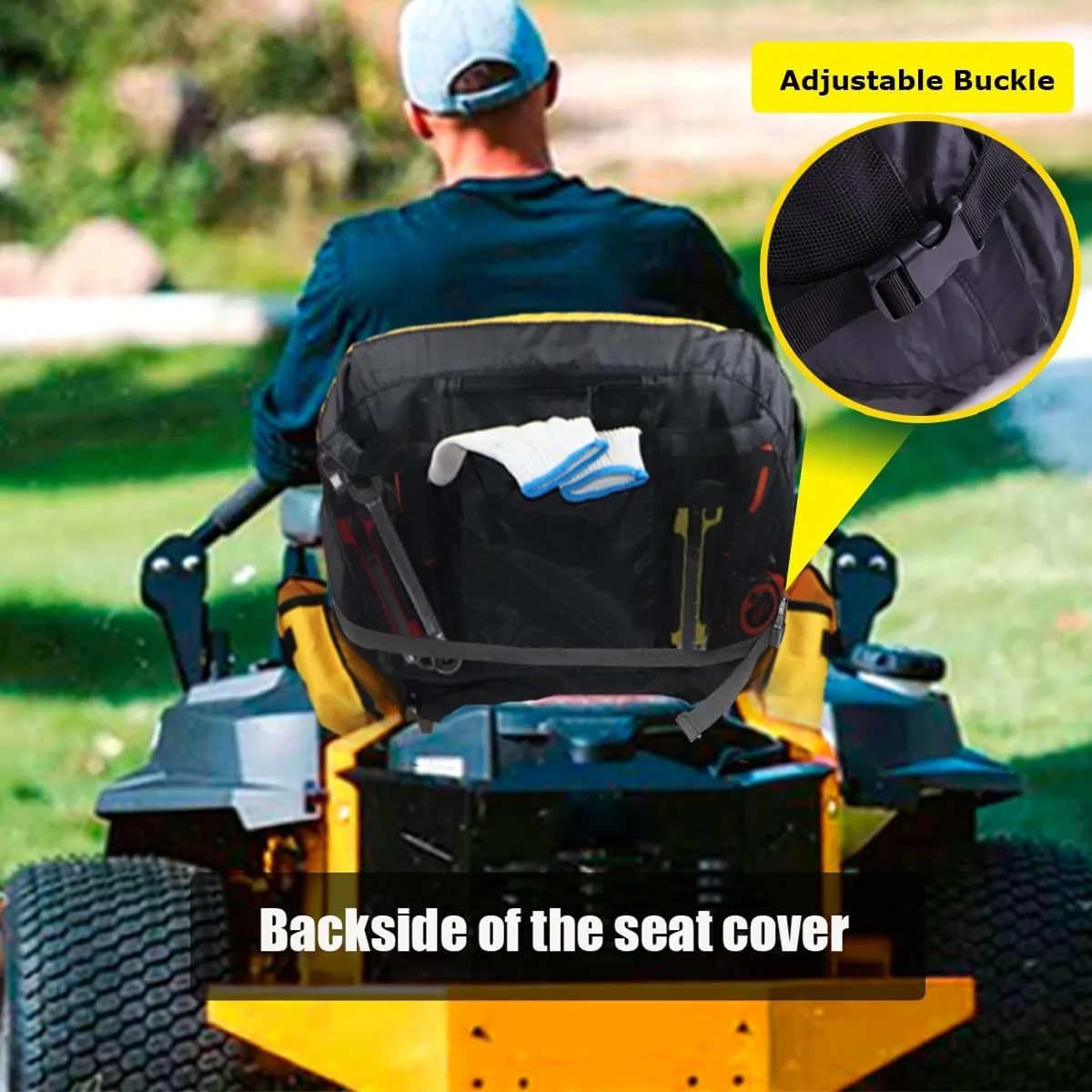 Mower Seat Cover for John Deere,Lawn Tractor Seat Cover for Cub Cadet,Riding Mower Seat Cushion Compatible with Kubota,with Pouch and Buckle (Medium)
