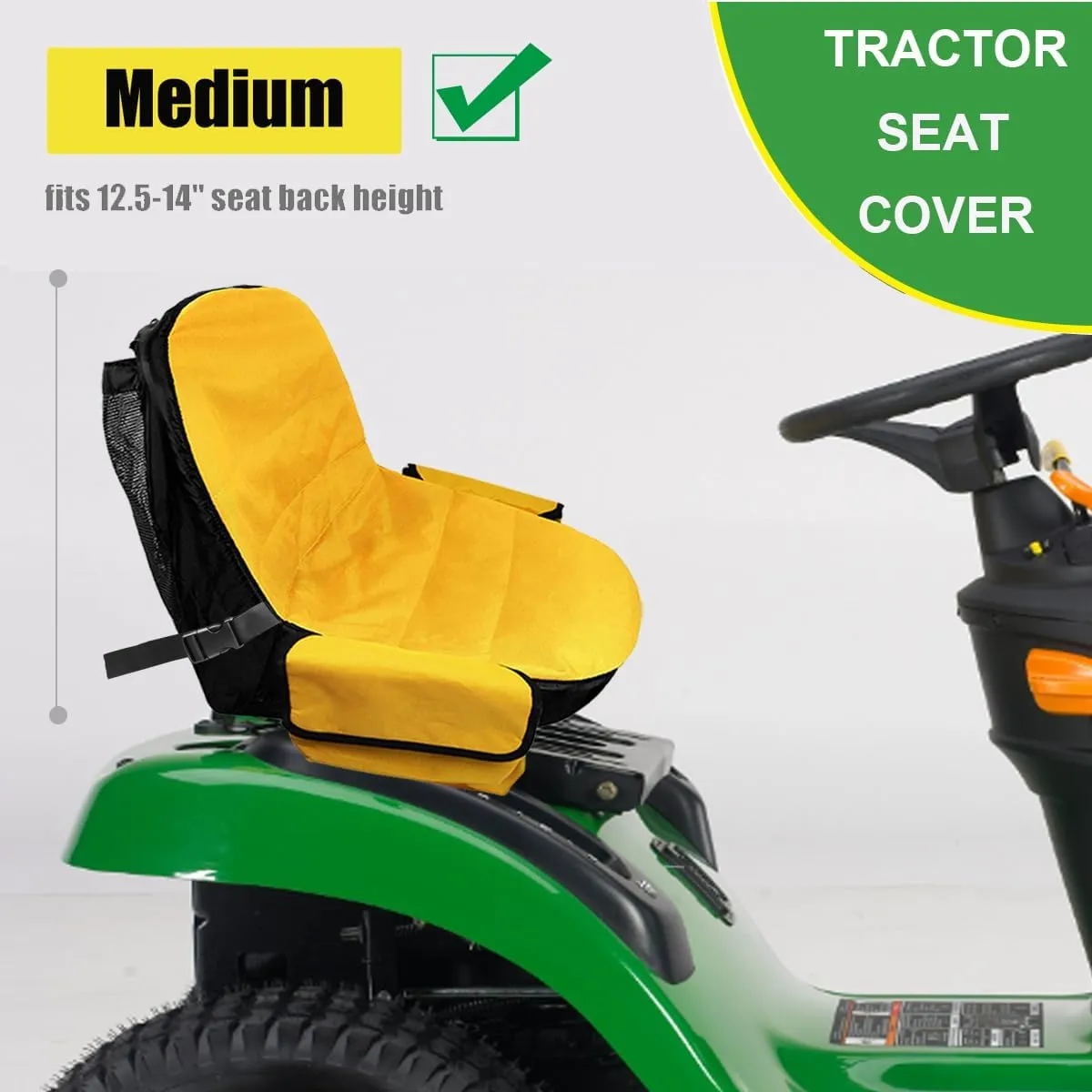 Mower Seat Cover for John Deere,Lawn Tractor Seat Cover for Cub Cadet,Riding Mower Seat Cushion Compatible with Kubota,with Pouch and Buckle (Medium)