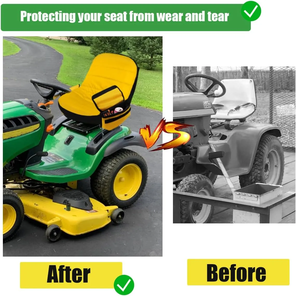 Mower Seat Cover for John Deere,Lawn Tractor Seat Cover for Cub Cadet,Riding Mower Seat Cushion Compatible with Kubota,with Pouch and Buckle (Medium)
