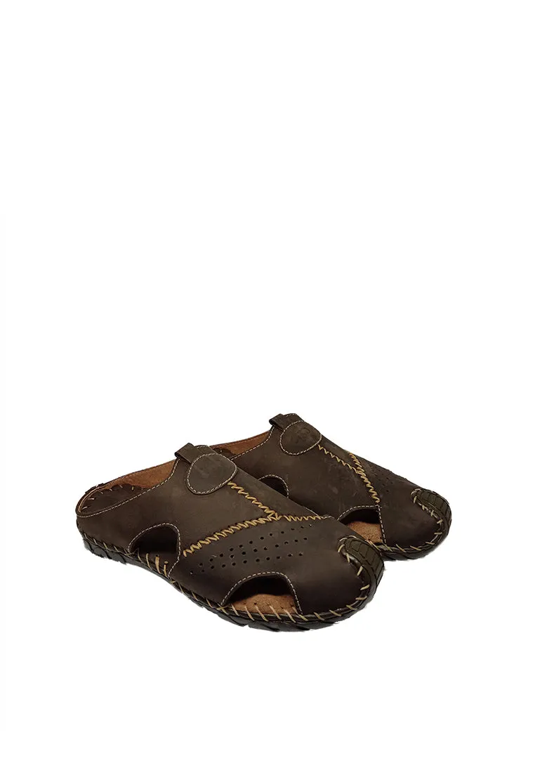 MULE SLIP-ON SANDALS IN DARK BROWN