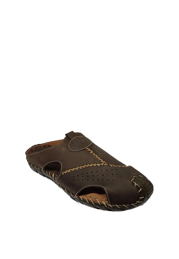 MULE SLIP-ON SANDALS IN DARK BROWN