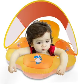 Myir JUN Baby Float with Canopy, Inflatable Baby Pool Float Toddler Float Children Float for Pool Swim Trainer Toddler Swim Float (Orange, S,Float with Canopy)